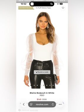 NBD Sheer Organza Sleeve Bodysuit NWT size medium, sold on Revolve